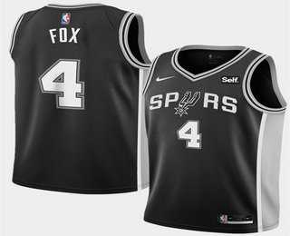 Mens San Antonio Spurs #4 DeAaron Fox Black 2025 Icon Edition Stitched Jersey Dzhi